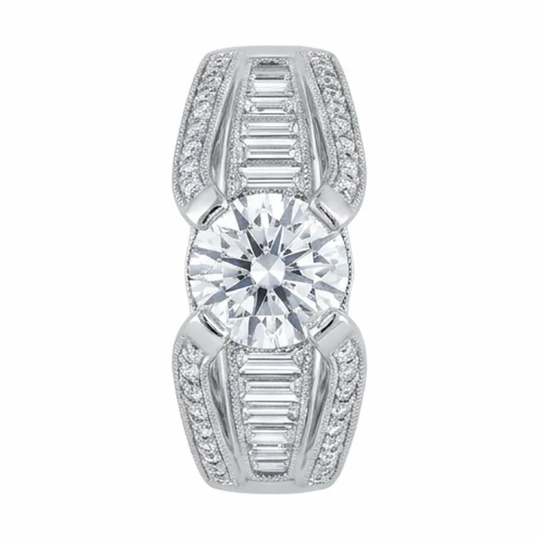 Round Brilliant Vintage Scroll Gallery Pavé Engagement Ring in Yellow Gold