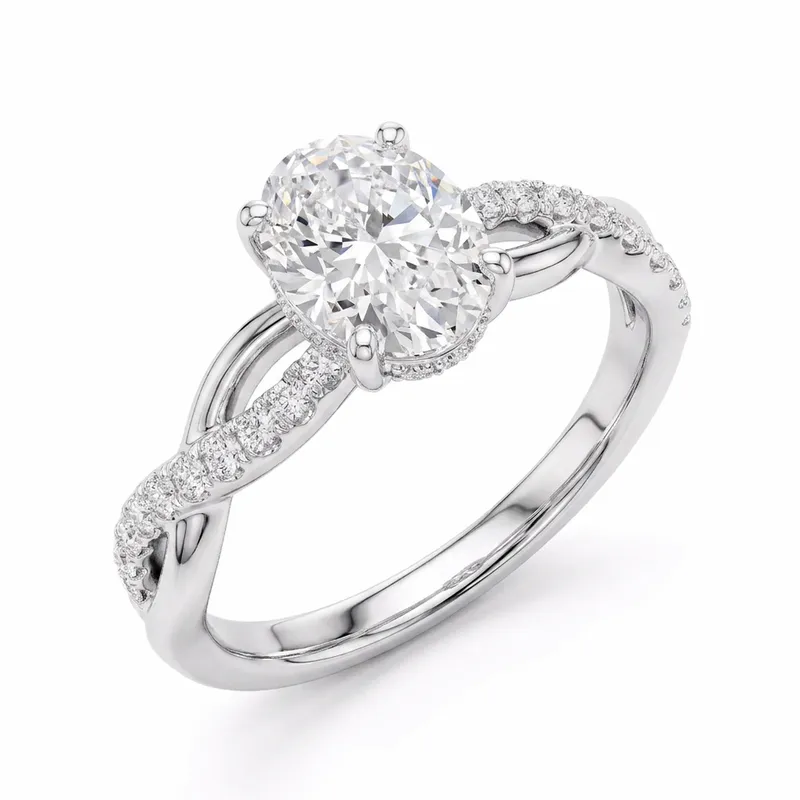 Oval & Marquise Toi et Moi Twisted Pavé Engagement Ring in White Gold