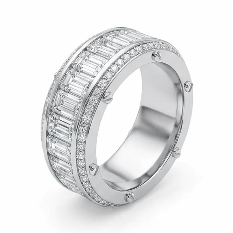Men's Baguette & Pavé Diamond Band with Screw Accents