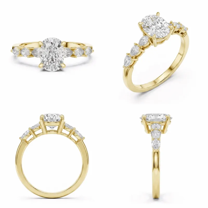 Cushion Cut Curved Hidden Halo Engagement Ring — Yellow Gold
