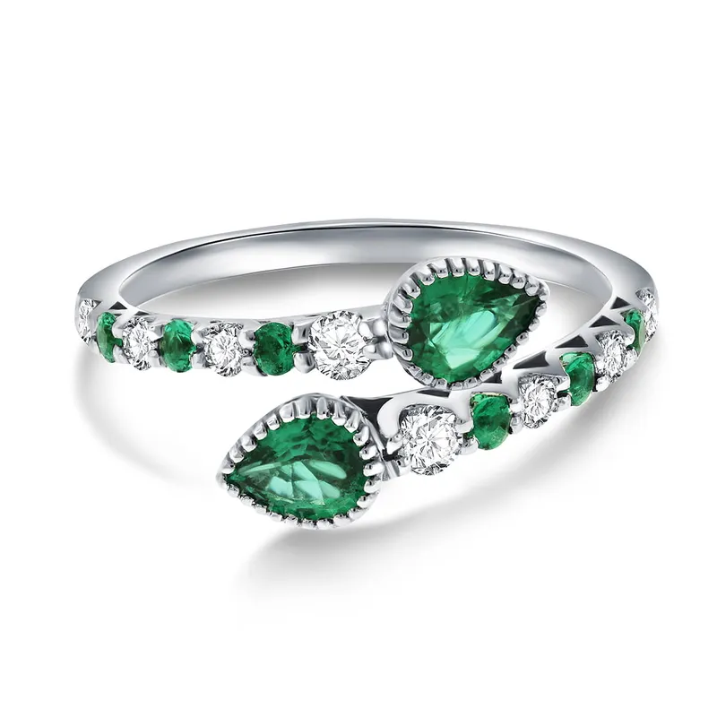 Emerald & Diamond Bypass Ring