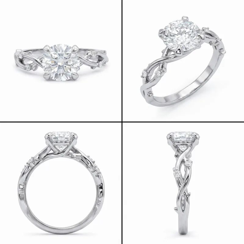 Gold Leaf 1ct Round Diamond Engagement Ring — White Gold