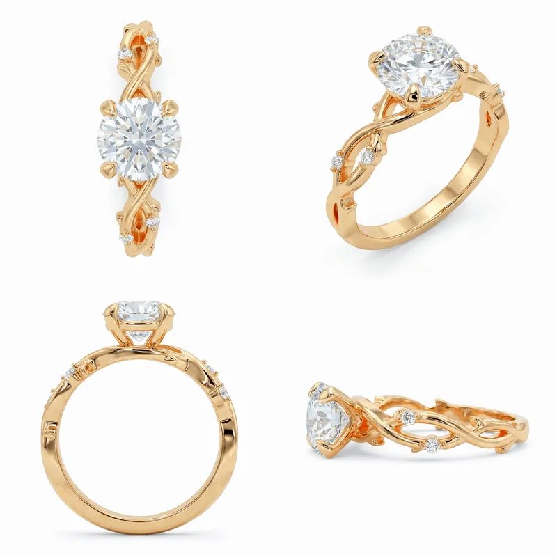 Gold Leaf 1ct Round Diamond Engagement Ring — Yellow Gold