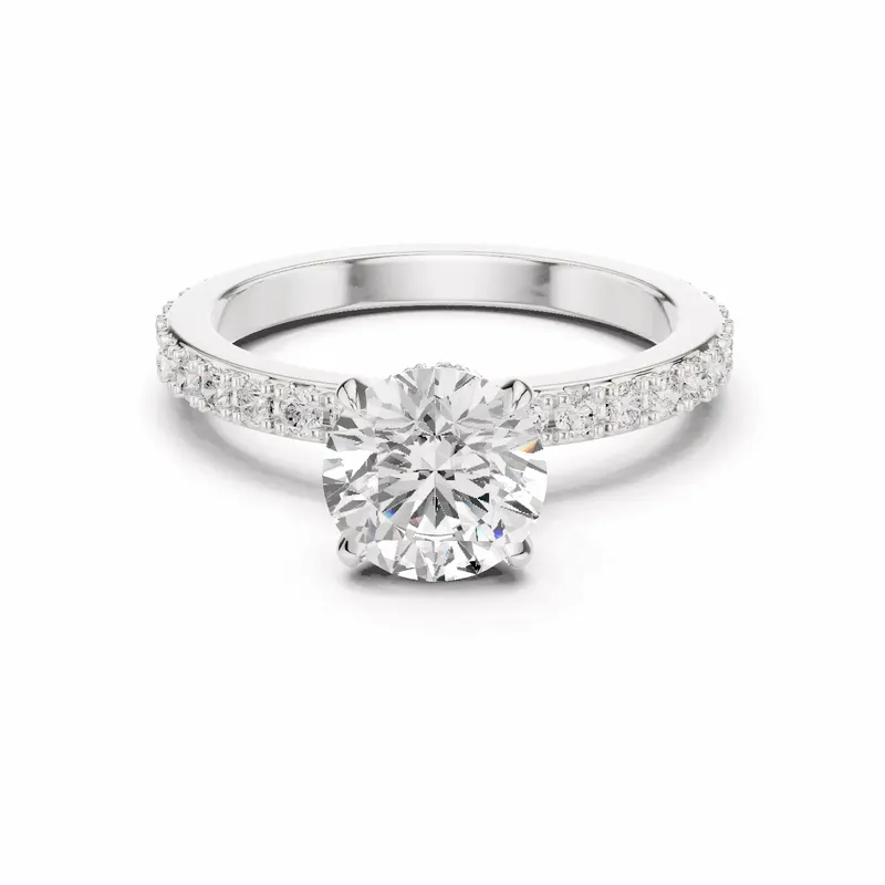Round Brilliant Pavé Diamond Engagement Ring in 14K White Gold