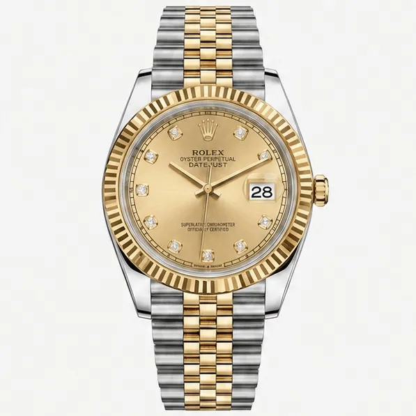 Rolex Datejust Two-Tone Champagne Diamond Dial — Fluted Bezel, Jubilee Bracelet